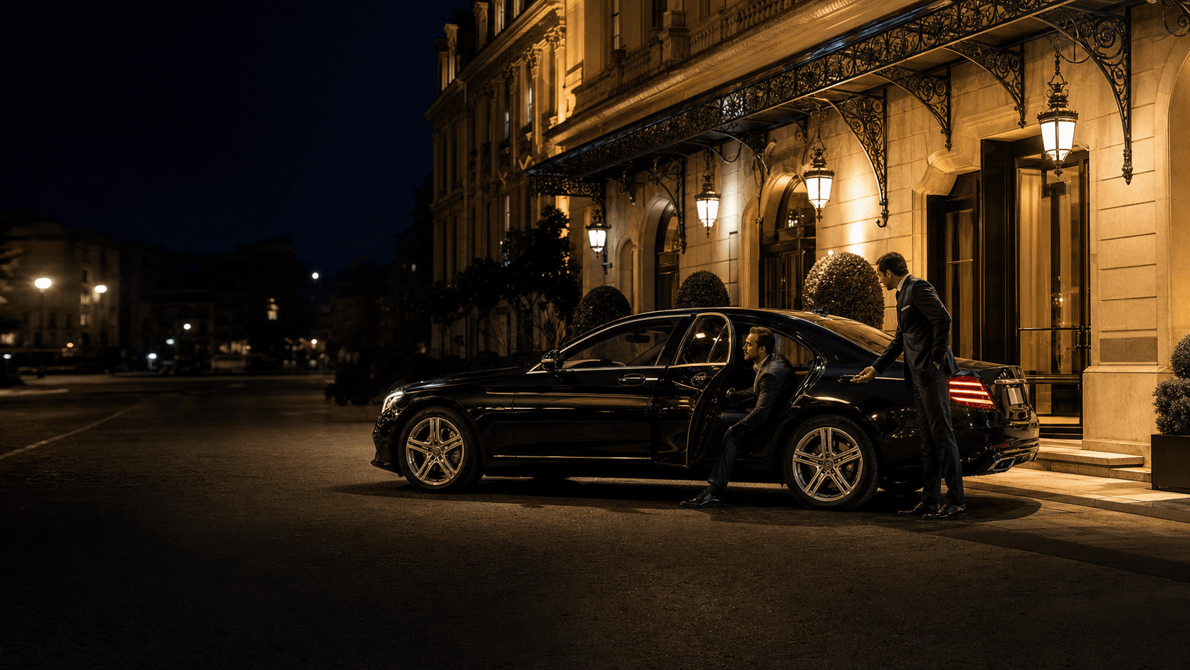 Chauffeur MK Chauffeur devant un hôtel parisien